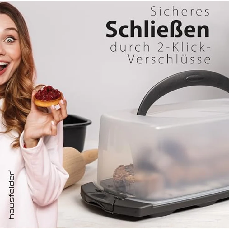 Hausfelder Kuchentransportbox Kuchentransportbox rechteckig (Kastenkuchen), Kunststoff, (Set, 1-tlg, 1 Box), Transportboxen mit Deckel – Bild 6