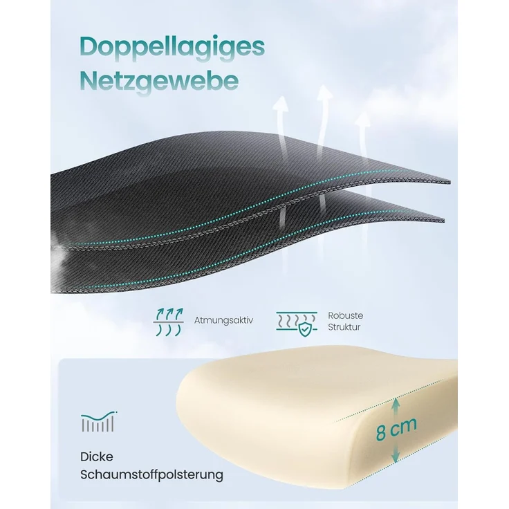 SONGMICS Bürostuhl, Schreibtischstuhl, ergonomischer Netzstuhl, mit doppellagigem Netzgewebe, atmungsaktiv, Adaptive Lendenstütze, verstellbare Kopfstütze, für Homeoffice, tintenschwarz – Bild 5