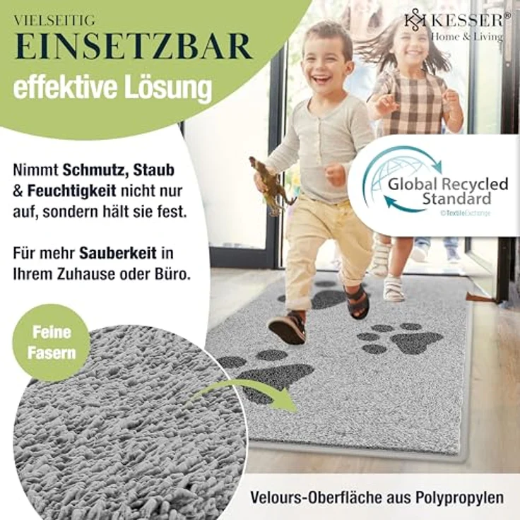 KESSER® Schmutzfangmatte rutschfeste Fußmatte für Innen- & Außenbereich waschbar & wetterfest | Türmatte Wohnungseingang | Teppich für Büro & Vorzimmer | Fußabtreter Fußabstreifer Motiv, Hellgrau / Schwarz, 90x150cm – Bild 8