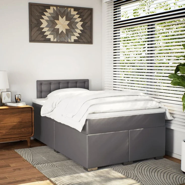 vidaXL Boxspringbett mit Matratze Grau 120x200 cm Kunstleder 3288418 – Bild 4