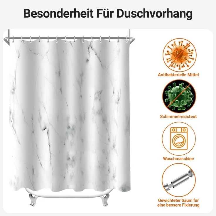 Duschvorhang Marmor 150x180cm Wasserdicht Waschbar Polyester Badevorhang – Bild 7