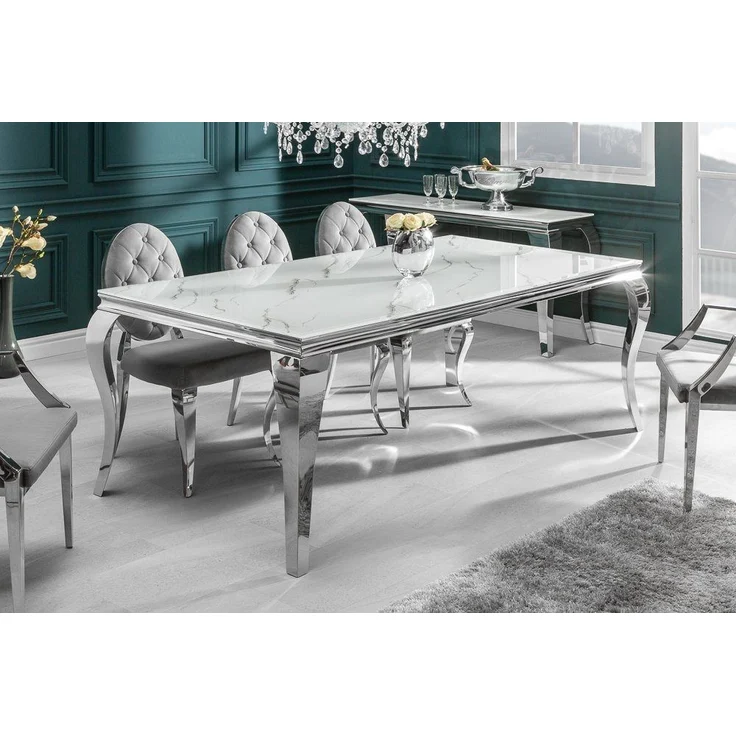 riess-ambiente Esstisch MODERN BAROCK 200cm grau / weiß (Einzelartikel, 1-St), Marmor-Design · Glasplatte · Edelstahl-Beine · bis 8 Personen – Bild 1