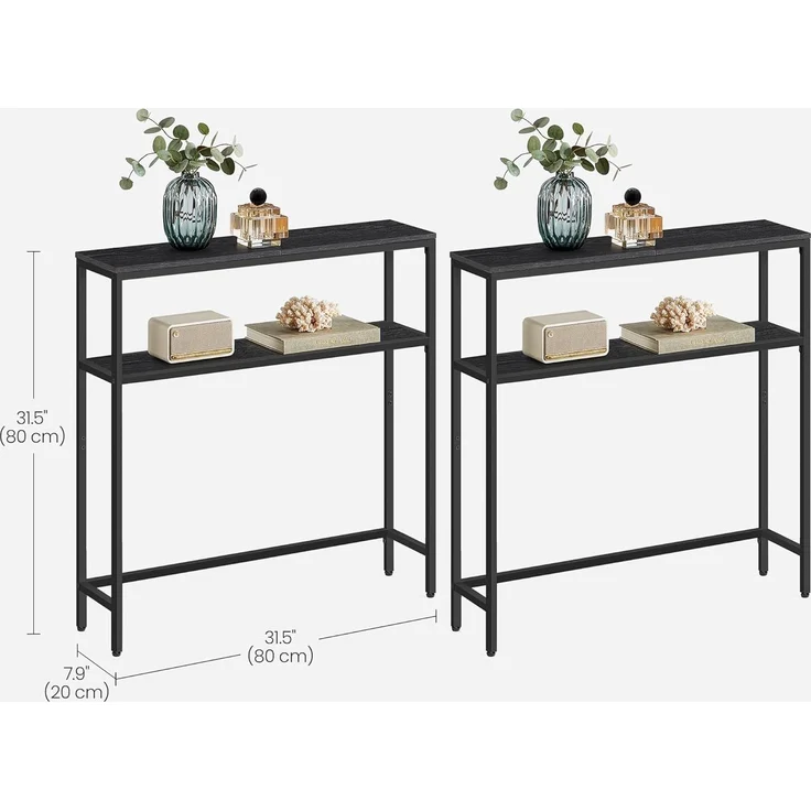 VASAGLE Konsolentisch, schmaler Sofatisch mit 2 Ablagen, 20 x 80 x 80 cm, Flurtisch, 2 Ebenen, für Flur, Wohnzimmer, Schlafzimmer, anthrazitgrau-tintenschwarz LNT130B22 – Bild 3