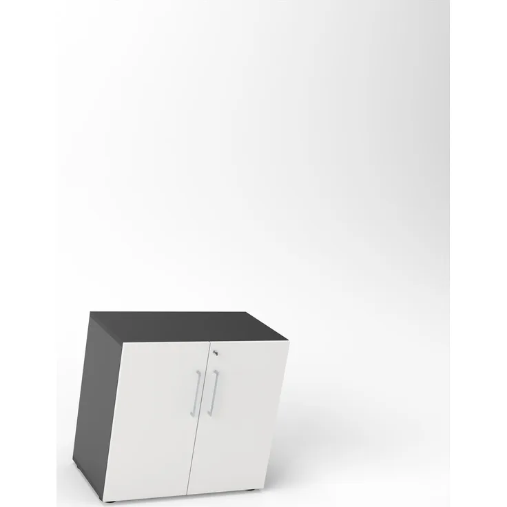 Rheinland Möbel Flügeltürenschrank Cabino 80×42×75 cm – abschließbarer Aktenschrank 2OH in Graphit/Grau mit 110° Drehtüren & Metallgriff