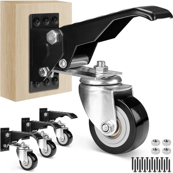XERSEK Lenkrolle 4X Absenkbar Werkbank Werkbankrollen 50mm max. 150kg Heberollen, (Möbelrollen Schwerlastrollen Lenkrollen 360°, 4-St, Drehbar Versenkbare Rollen Transportrollen), für Werkbänke, Tische, Schränke, Maschinen