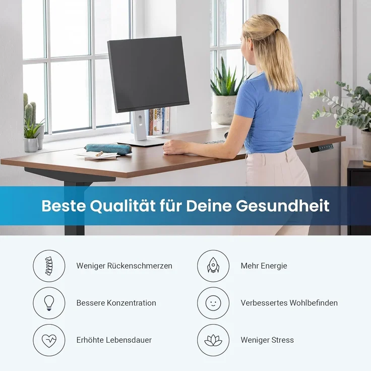Desktopia Pro X - Elektrisch höhenverstellbarer Schreibtisch / Ergonomischer Tisch mit Memory-Funktion, Nussbaum, Gestell Grau, 120x80 cm – Bild 5