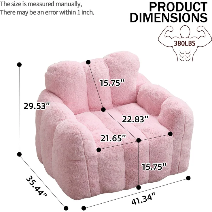 Sitzsack Rosa, 90cm×105cm×75cm – lotusförmiges Bodensofa aus weichem Plüsch – Bild 5