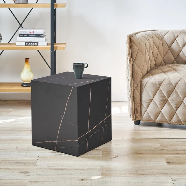 Beistelltisch Ellelu 45x40x40 cm Marmoroptik, schwarz [en. casa] – Bild 2