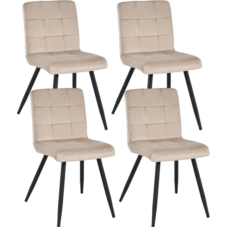 Duhome 4er Set Esszimmerstuhl aus Stoff Samt Farbauswahl Stuhl Retro Design Polsterstuhl mit Rückenlehne Metallbeine 8043B, Farbe:Beige, Material:Samt