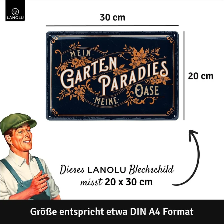 LANOLU Blechschild Garten Paradies / Oase - 20x30cm – Metall – Marineblau – 20135 – Bild 5