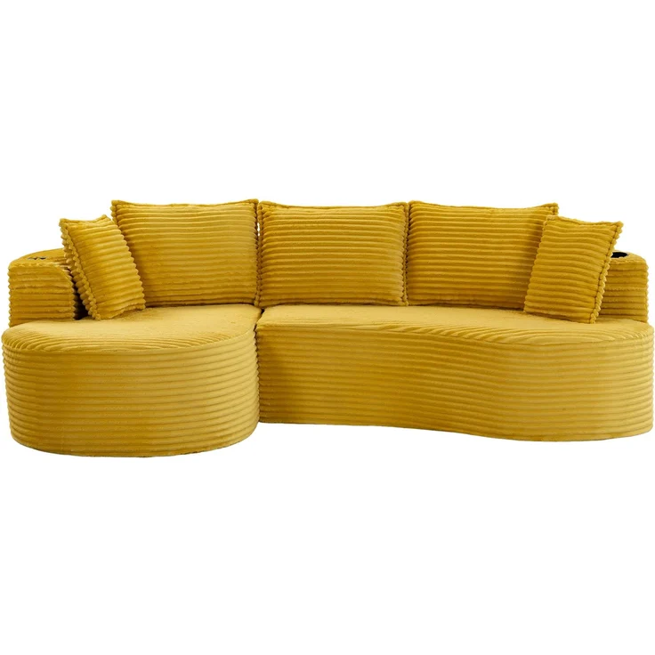 LVHOM Ecksofa L-Form, Cloud Sofa mit Tassenhalter und Seitentaschen, 3-Sitzer Sofa aus Cordstoff, kein Aufbau erforderlich, 250x152cm, Gelb – Bild 2
