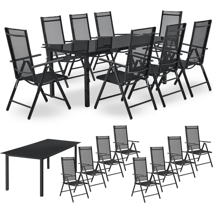 Juskys Aluminium Gartengarnitur Milano Gartenmöbel Set mit Tisch und 8 Stühlen Dunkel-Grau mit schwarzer Kunstfaser Alu Sitzgruppe Balkonmöbel