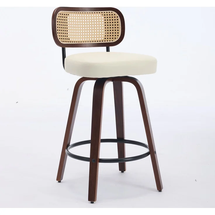 Set of 3 Counter Height Bar Stools - 26 inch Rattan Counter Height Stools with Cane Back, Upholstered Seat, Walnut Craftsmanship, Swivel Counter Stools for Island/Counter(Walnut/Beige) ,DE3866BG--Beige--56x43x90cm--YOUDENOVA – Bild 3