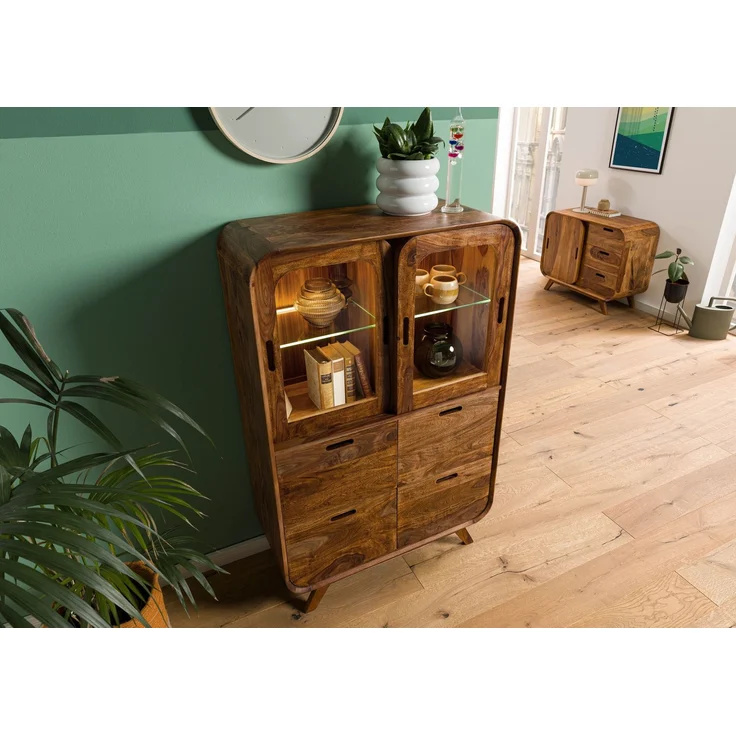 Highboard Sheesham 90 x 40 x 140 hellbraun lackiert MAILAND #120 – Bild 2