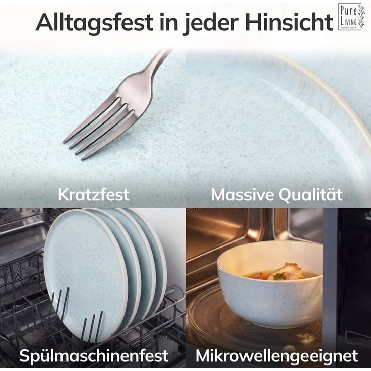 PURE LIVING INTERIOR DESIGN Geschirr-Set Ibiza aus Steingut, 12-tlg, für 4 Personen, Beige Blau (12-tlg), 4 Personen, Steingut – Bild 4