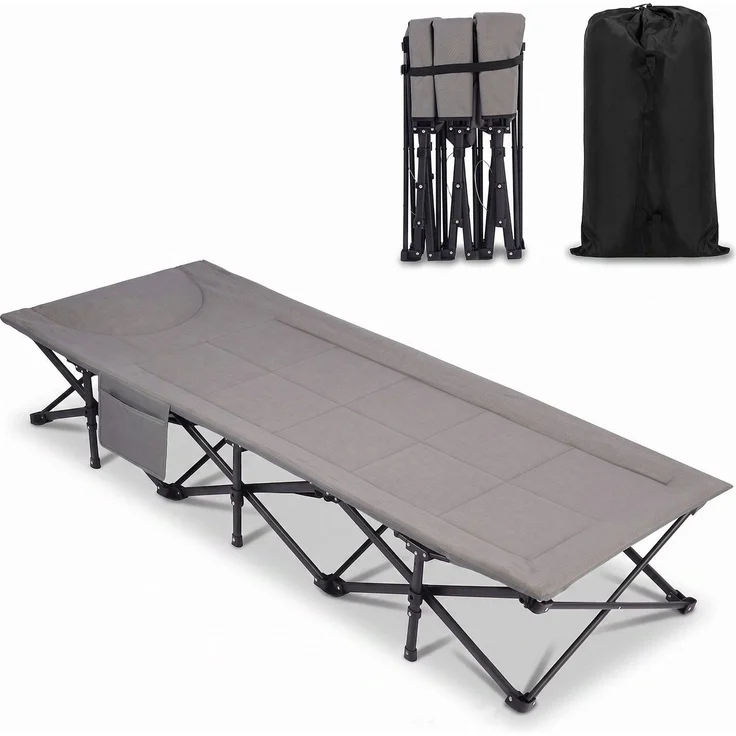 Sekey Campingbett bis 250kg, Feldbett mit integrierter Matratze, Klappbett mit Seitentasche & 14 Stützpunkten 190cm – Bild 1