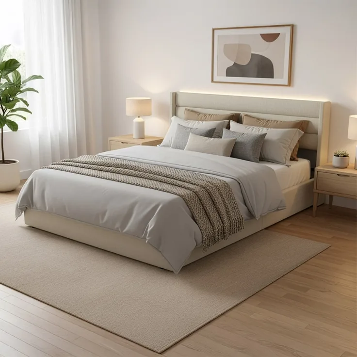 HOME DELUXE LED Bett SORINA inkl. Matratze Beige - 160 x 200 cm
