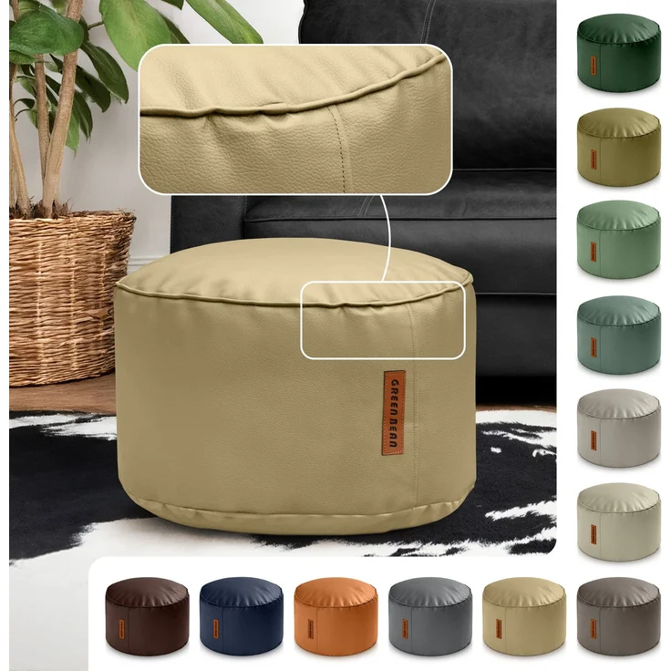 Green Bean® Sitzhocker aus Kunstleder - Pouf mit EPS Perlen Füllung - 43 x 30 cm - perfekte Ergänzung zum Sitzsack - helles Kamel – Bild 2