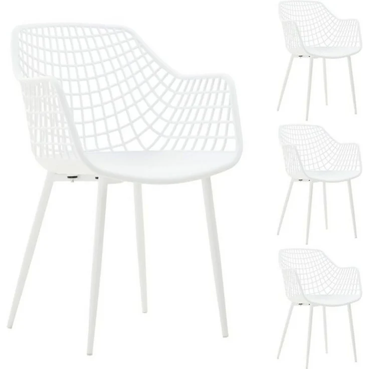 IDIMEX Gartenstuhl LUCIA (4 St), Schalenstuhl aus Kunststoff mit Armlehne, Metallbeine, Weiß – Bild 4