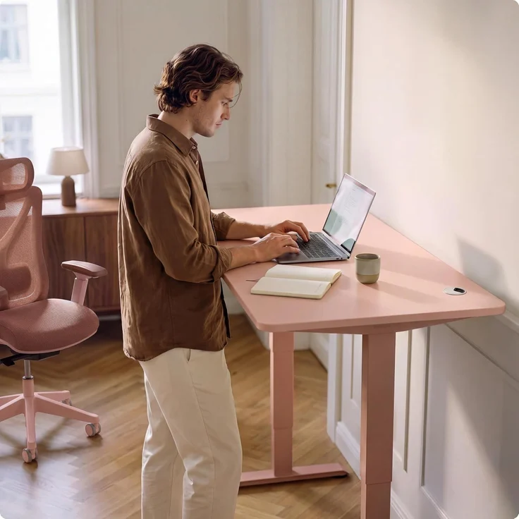 Desktronic HomePro Elektrisch höhenverstellbarer Schreibtisch 160x80cm Rosa/Rosa mit Memory-Funktion, Anti-Kollisions Technologie, USB-A und USB-C-Ladeanschlüssen – Bild 2