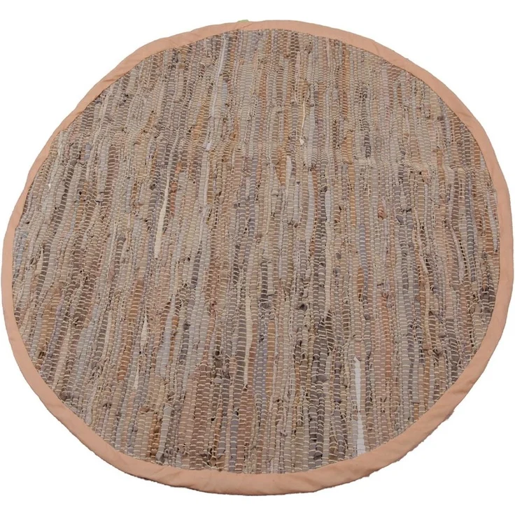 Flickenteppiche Leder Rund 150cm beige – Bild 2