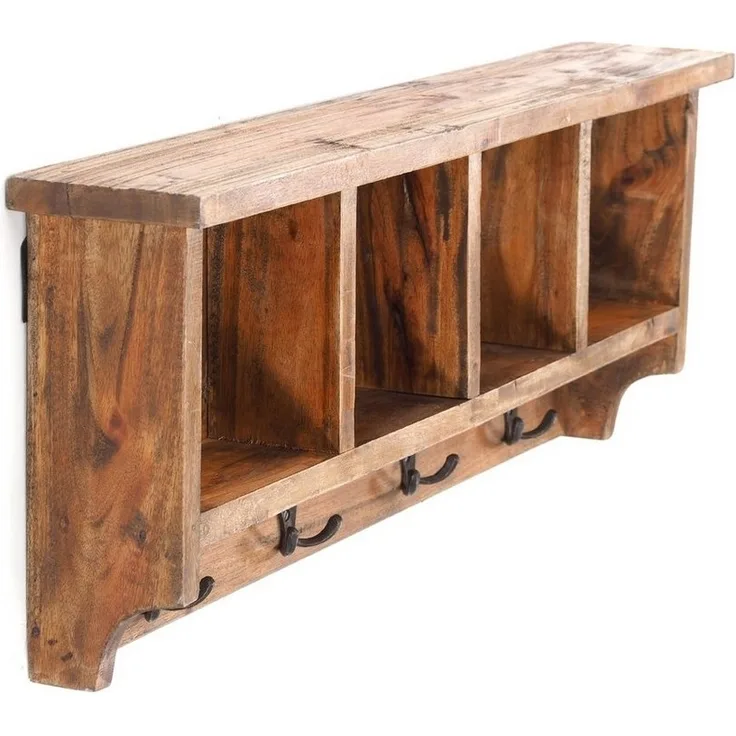 DESIGN DELIGHTS Wandgarderobe VINTAGE HAKENLEISTE mit ABLAGEFÄCHERN 70x27cm Wandgarderobe 8 Haken