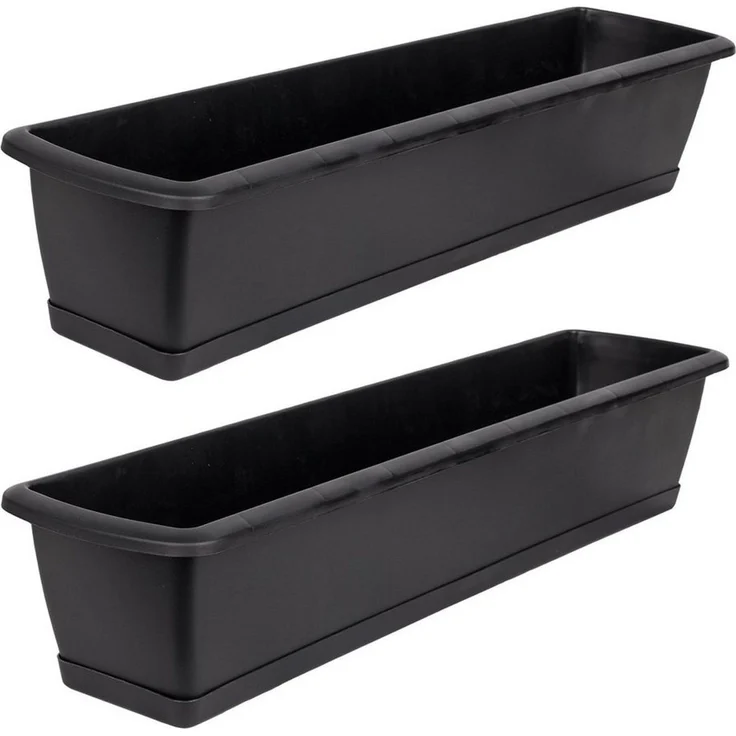 BigDean 2er Set Blumenkasten mit Untersetzer 60 cm lang anthrazit - aus PP-Kunststoff - Balkon Pflanzkasten schmal Balkonkasten – Bild 5