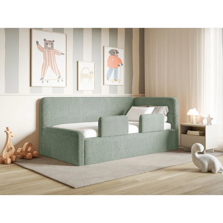 Selsey 'Fanko' Jugendbett 90x200 cm mit Kopfteil rechts, Plüsch, Salbeigrün – Bild 3