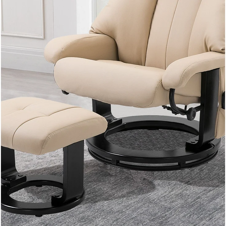 DESVIAE Sessel mit Massagefunktion und Hocker, 2-tlg, Bonded Leather, Cremeweiß, 76 x 80 x 102 cm – Bild 6