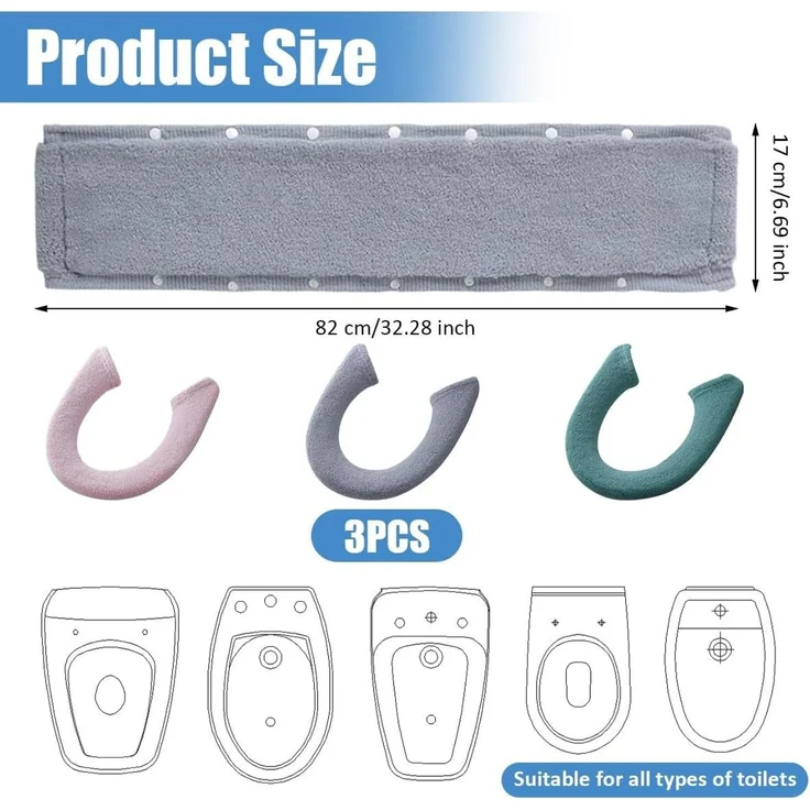 FELIXLEO WC-Deckelbezug 3 Stück Toilettensitzbezug Universal WC Sitzwärmer Waschbar Weich – Bild 2