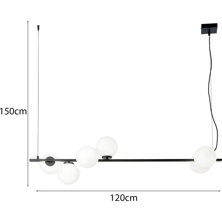 LED Pendelleuchte 6-flammig Schwarz mit Glaskugeln in Opalweiß, Breite 120cm – Bild 4