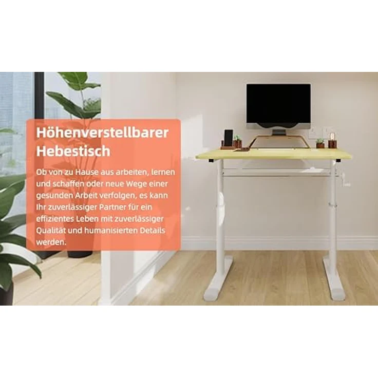 Ball & Cast Höhenverstellbarer Schreibtisch Manuell (60x80 cm), Tisch Computertisch für Erwachsene, Einfach & Zeitsparend Montierbar, Natur – Bild 6