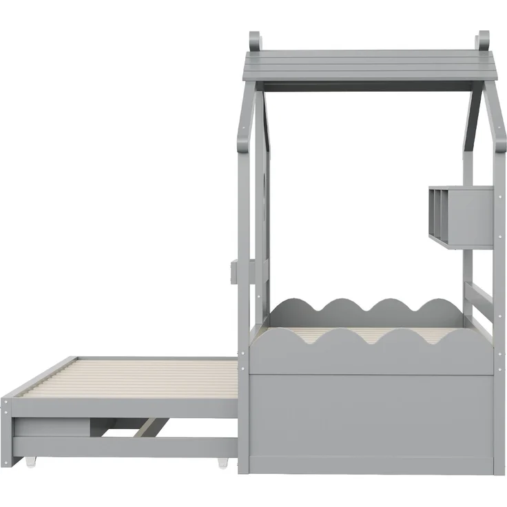 Merax Kinderbett, Jugendbett, 90x200cm, mit Ausziehbett 90x190cm, mit 2 Schubladen, mit USB- und Typ-C-Ladeanschlüssen und LED, mit Einlegeböden, Grau – Bild 7