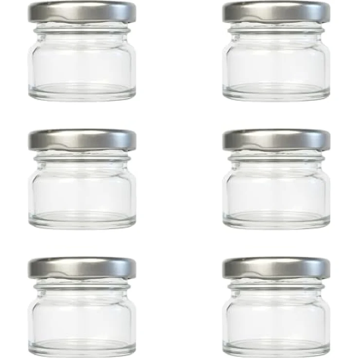hocz 6x Mini Marmeladengläser 30 ml | mit Deckel Silber TO 43 | kleine Einmachgläser mit Schraubdeckel zum befüllen | Schraubgläser, Sturzgläser Set | leere Gläser für Marmelade | 6 Stück – Bild 1
