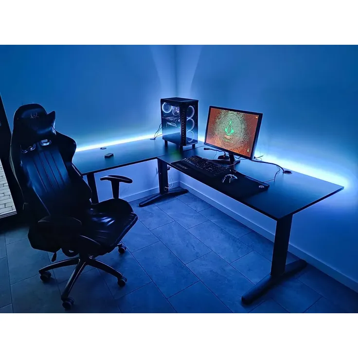 SyberDesk Gaming Eckschreibtisch V2 LED, 197 x 132 cm, RGB Gaming Tisch L-Form, USB-HUB, Kabelmanagement, L-förmiger Computertisch, (links, schwarz) – Bild 3