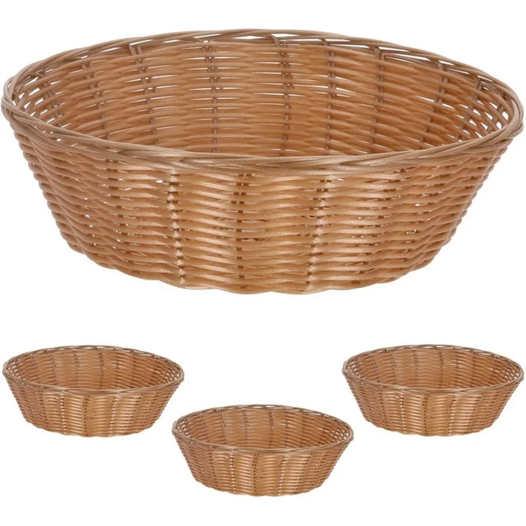 CEPEWA Allzweckkorb Brotkorb 4er Set rund Ø24x10 cm Kunststoff geflochten braun Tischdeko – Bild 1