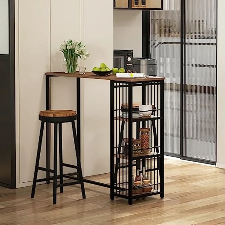 HOMCOM Bartisch Küchentisch, Tisch für 2 Personen (Tresentisch, 1-St, Stehtisch), Küche, Braun, 120 x 40 x 105 cm – Bild 2