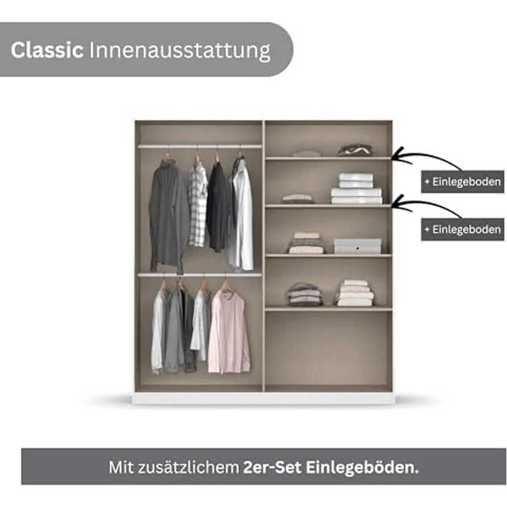 Rauch Möbel Costa, Kleiderschrank für Schlafzimmer, Kinderzimmer, Babyzimmer, Garderobe, Flur, 4-türig, mit Spiegel und 2 Schubladen, Push-to-Open, Zubehör Classic, Farbe Beige, Breite 181 cm – Bild 6