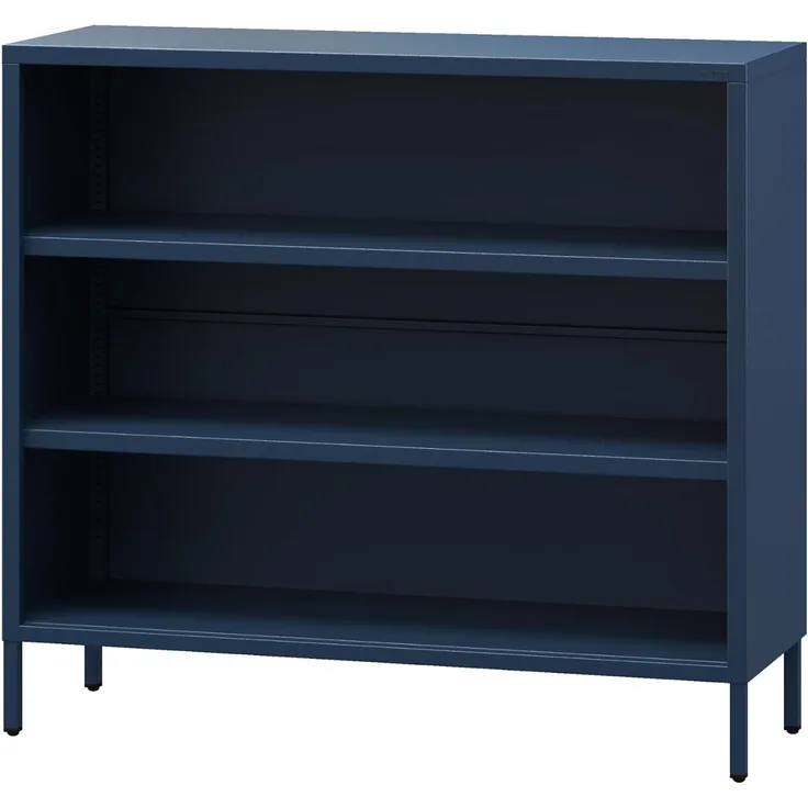 Jan Nowak Niedriges Bücherregal Metall - Luca | 2 Verstellbare Ablagen, Industrial Style | Standregal für Wohnzimmer, Schlafzimmer, Kleines Regal, Buchregal Glitzernd | 100 x 90 x 35 cm | Dunkelblau