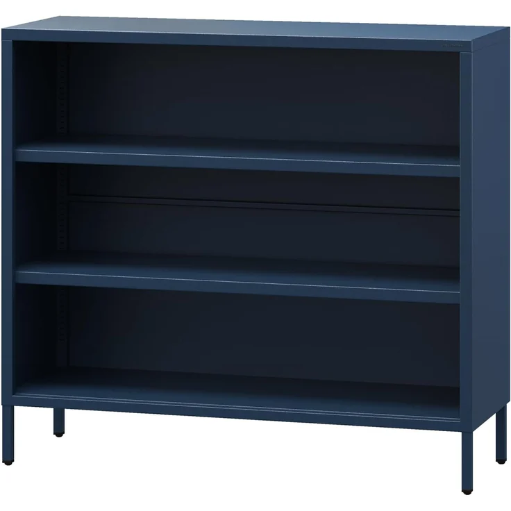 Jan Nowak Niedriges Bücherregal Metall - Luca | 2 Verstellbare Ablagen, Industrial Style | Standregal für Wohnzimmer, Schlafzimmer, Kleines Regal, Buchregal Glitzernd | 100 x 90 x 35 cm | Dunkelblau