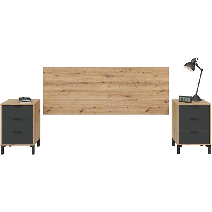 Bett-Set >ENZO< (4-teilig) in Nodi Eiche Dekor / Anthrazit - 246x39x206 (BxHxT) – Bild 2