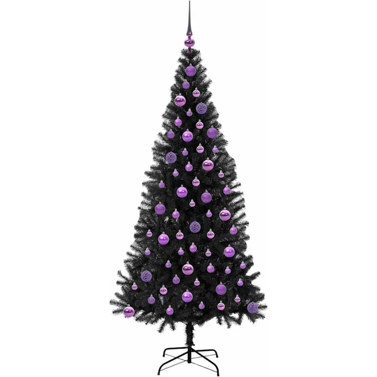 vidaXL Weihnachtsbaum mit LED-Beleuchtung Schwarz 180 cm PVC und Stahl 3396484 – Bild 4