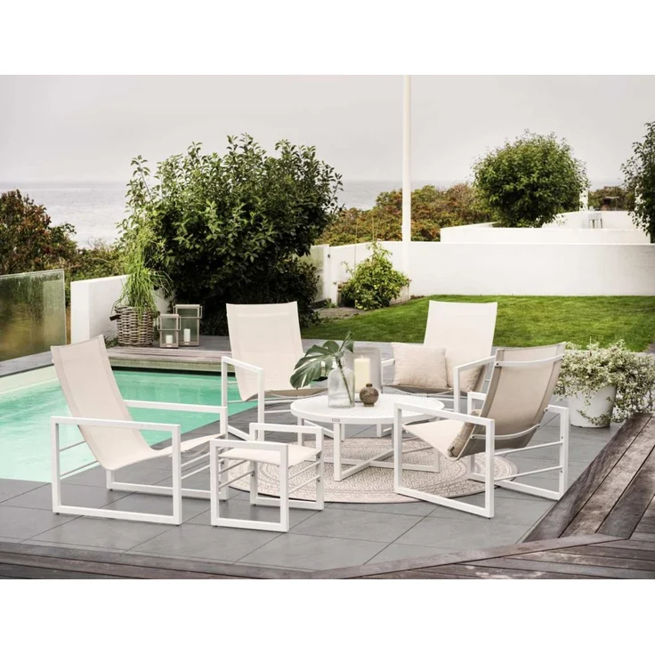 Gartencouchtisch Vevi aus Aluminium, modern, rund, weiß, Ø 100 cm, pulverbeschichtet – Bild 2