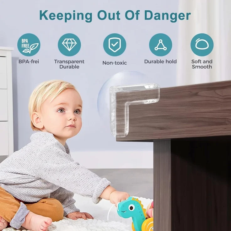 HoneyHolly Kantenschutz Baby, 10 Stück Weich, Eckenschutz Baby Kantenschutz Selbstklebend, Transparent Extra Starker Klebstoff, Eckenschutz für Schreibtisch, Kinderbett Esstisch – Bild 4
