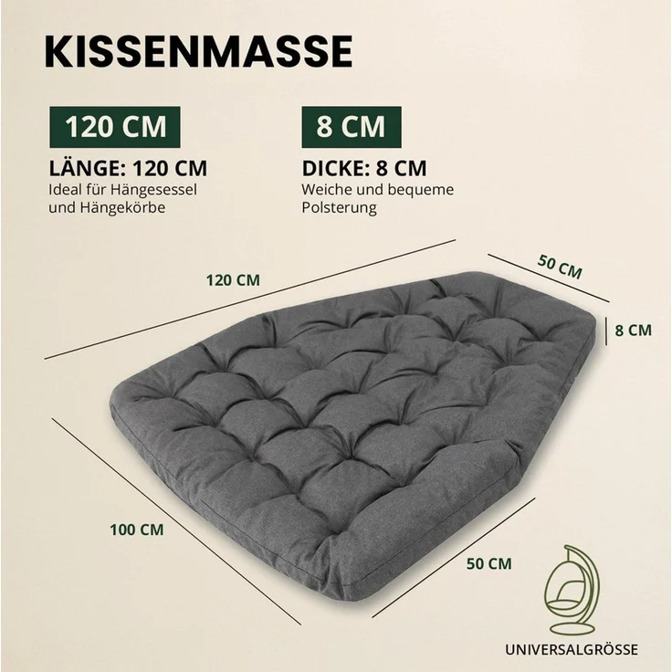 Hobbygarden Stuhlkissen Hängesessel Kissen Polster Auflage für Polyrattan Rattan Hängeschaukel, Sitzauflage für Hängekorb Rückenkissen für Hängesitz Indoor & Outdoor – Bild 4
