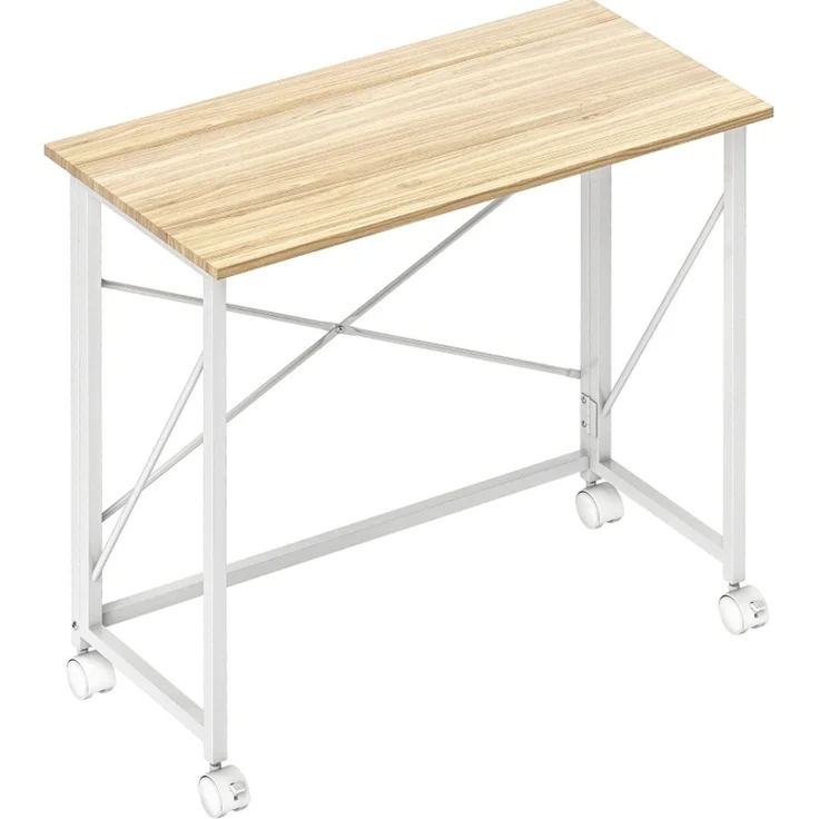 Klappbarer Schreibtisch 80x40x75 cm mit Rollen – MDF und Stahlgestell in Naturholzoptik – Bild 4
