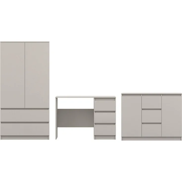 Deine Möbel 24 Jugendzimmer-Set Kinderzimmer-Set SIMO A, mit Kleiderschrank, Schreibtisch und Kommode, (Set, 3-tlg, SIMO - Kollektion), Kindermöbel-Set SIMO A in Weiß / Kaschmir