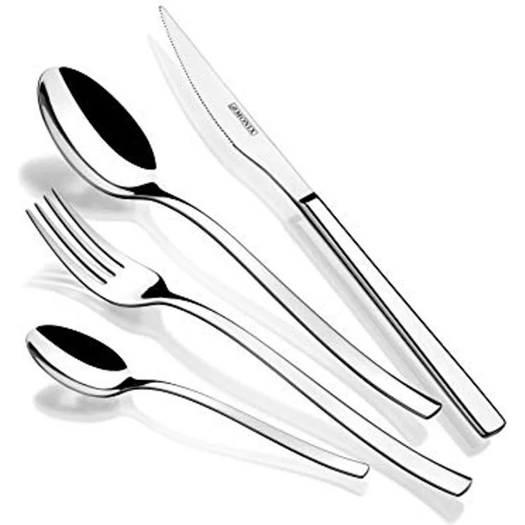 Monix Génova Besteck-Set, 24-teilig, hochglanzpolierter Edelstahl, 18-10, mit Steakmesser, modernes Design, 2,5 mm dick