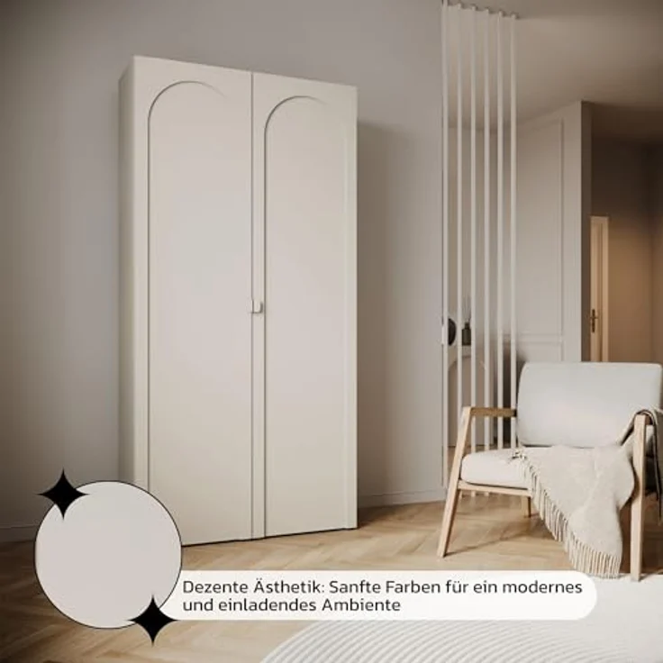 Selsey Zweitüriger Kleiderschrank – Kaschmir, 100 cm – Eleganter Kleiderschrank für Schlafzimmer oder Kinderzimmer, minimalistisches Design mit bogenförmiger Front – Bild 7