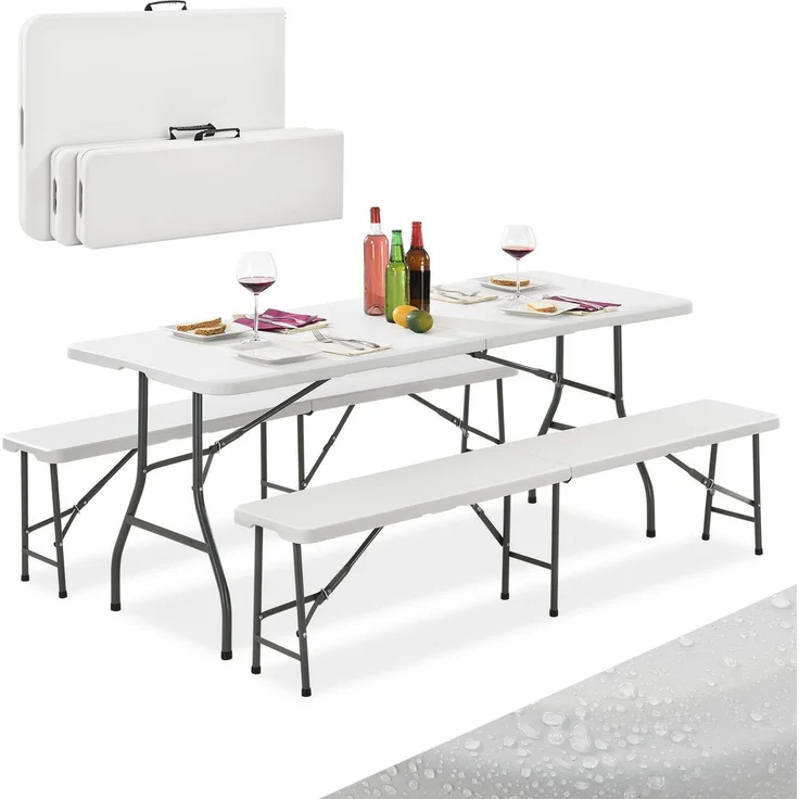Juskys 'Bayreuth' Bierzeltgarnitur, 3-teilig, klappbar, Kunststoff, 180 x 70 x 74 cm, Weiß – Bild 1